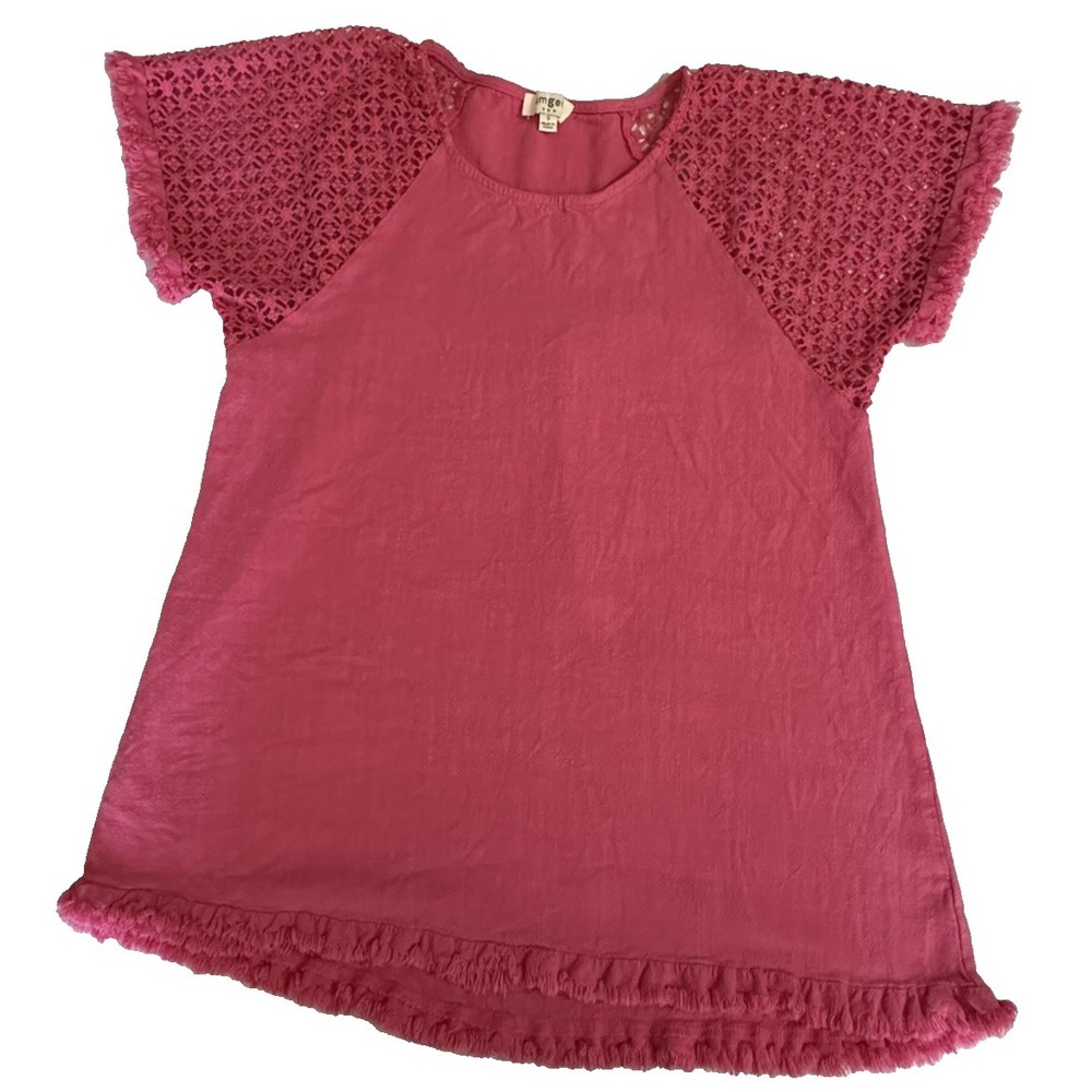 Umgee USA Women's Pink Linen Blend Crochet Sleeve Tunic Top Size Small Boho